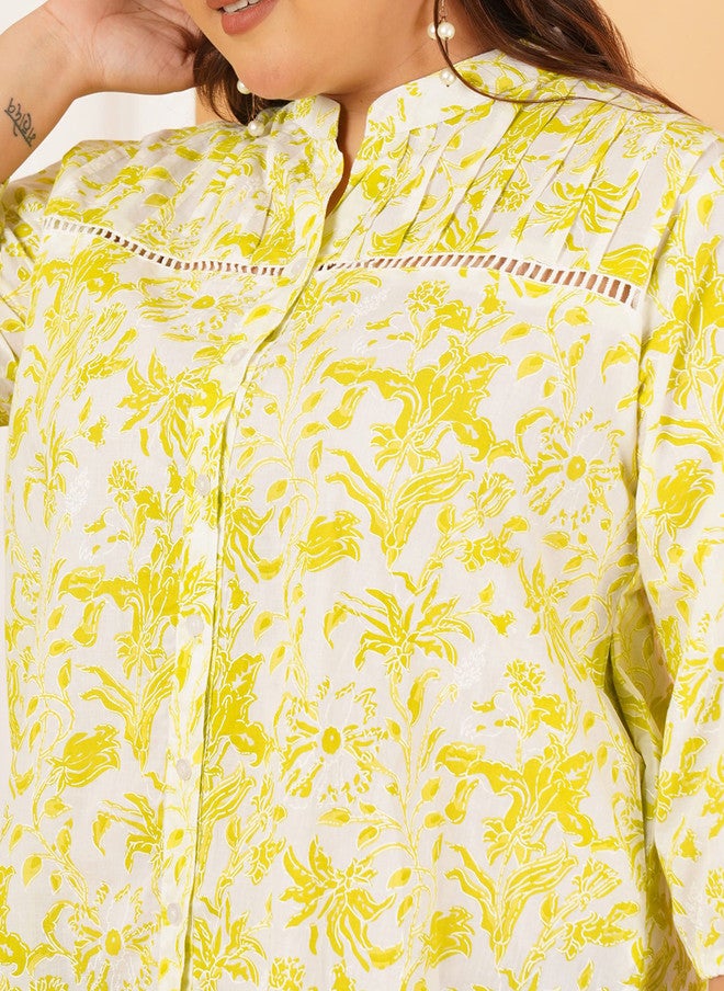 Indietoga Inditoga Women Plus Size Floral Printed Mandarin Collar Cotton Tunic - Image 2